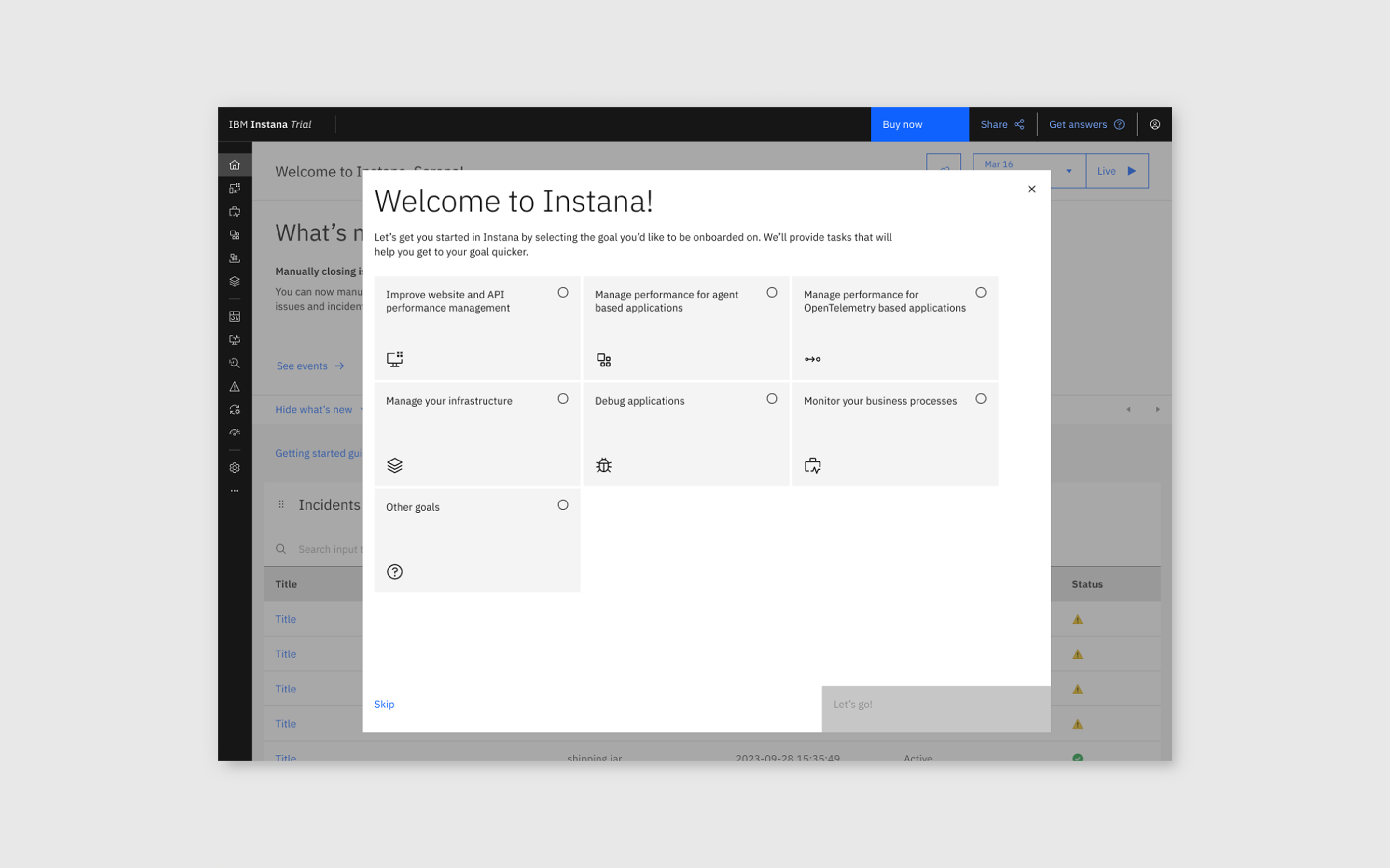 Instana onboarding experience